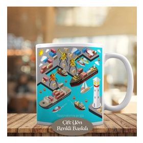 1284-10767 İskele Kenarında Gemiler Kupa Bardak