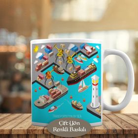 1284-10767 İskele Kenarında Gemiler Kupa Bardak