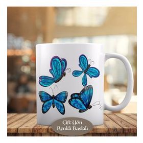 1308-21733 Mavi Renk Görkemli Kelebek Kupa Bardak