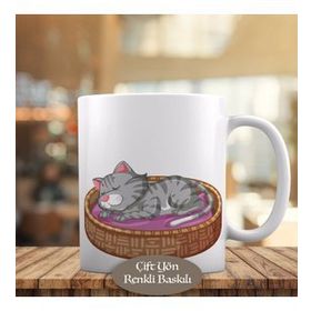 1308-24026 Yatağında Uyuyan Miskin Kedi Kupa Bardak