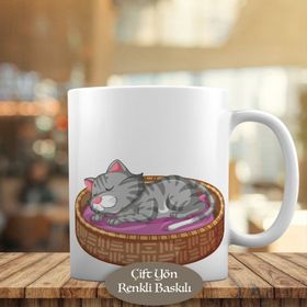 1308-24026 Yatağında Uyuyan Miskin Kedi Kupa Bardak