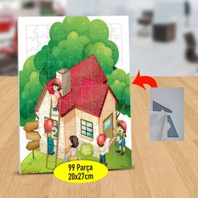 130823514 Küçük Sevimli Ağaçlı Ev 99 Parça Puzzle Yapboz Tablo