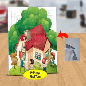 130823514 Küçük Sevimli Ağaçlı Ev 99 Parça Puzzle Yapboz Tablo
