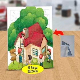 130823514 Küçük Sevimli Ağaçlı Ev 99 Parça Puzzle Yapboz Tablo