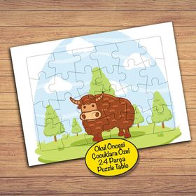 130PZ Koca Boğa Çimenlikte Çocuklara Özel Puzzle Yapboz Tablo
