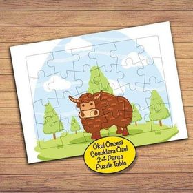 130PZ Koca Boğa Çimenlikte Çocuklara Özel Puzzle Yapboz Tablo