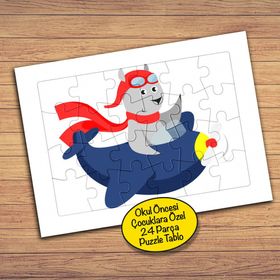 131 Uçaktaki Sevimli Ayı Çocuklara Özel Puzzle Yapboz Tablo