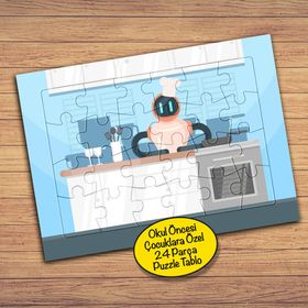 136PZ Mutfakta Aşçı Robot Çocuklara Özel Puzzle Yapboz Tablo