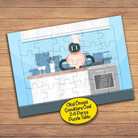 136PZ Mutfakta Aşçı Robot Çocuklara Özel Puzzle Yapboz Tablo
