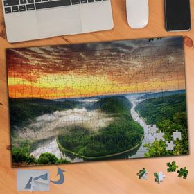 138 Kızıl Gökyüzü ve Sisli Doğa 240 Parça Puzzle Yapboz Tablo