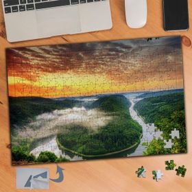138 Kızıl Gökyüzü ve Sisli Doğa 240 Parça Puzzle Yapboz Tablo