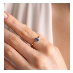 14 Ayar Altın Doğum Taşı Blue Burç Yüzükleri