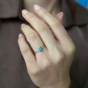 14 Ayar Altın Firuze Taşlı Oval Tasarım Yüzük