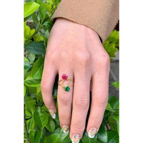 14 Ayar Altın Kırmızı Yeşil Sarmaşık Telkari Yüzük