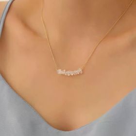 14 Ayar Altın Mikron Kaplama Doğal Kuvars Taşlı Bar Gümüş Kolye