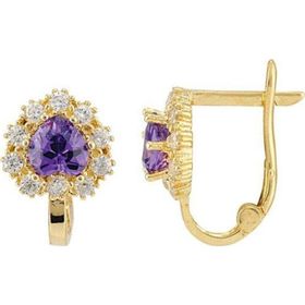 14 Ayar Altın Mor Taşlı Kalp Çocuk Küpe