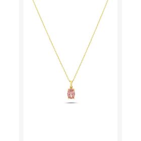 14 Ayar Altın Pembe Taşlı Oval Kolye