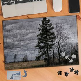 141 Bulutlu Gökyüzü Çam Ağaçları 240 Parça Puzzle Yapboz Tablo