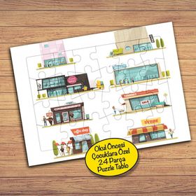 14217 Market Mağazaları Kolyajı 24 Parça Çocuklara Özel Yapboz Tablo