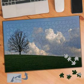 144 Düz Ovada Kuru Ağaç Beyaz Bulut 240 Parça Puzzle Yapboz Tablo