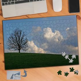 144 Düz Ovada Kuru Ağaç Beyaz Bulut 240 Parça Puzzle Yapboz Tablo