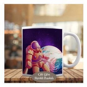 1441-2662 Pembe Galakside Süzülen Astronot Kupa Bardak