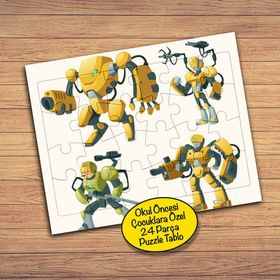 14412534 Sarı Robotlar 24 Parça Çocuklara Özel Yapboz Tablo