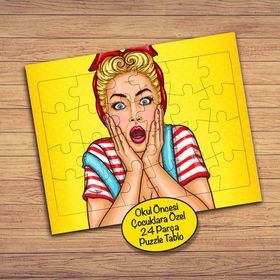 144311 Şaşıran Kadın PopArt 24 Parça Çocuklara Özel Yapboz Tablo
