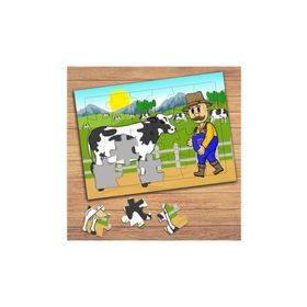 1465A Çiftlik İnek Çiftçi Çocuklara Özel Puzzle Yapboz Tablo