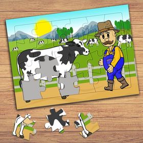 1465A Çiftlik İnek Çiftçi Çocuklara Özel Puzzle Yapboz Tablo