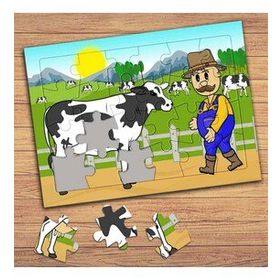 1465A Çiftlik İnek Çiftçi Çocuklara Özel Puzzle Yapboz Tablo