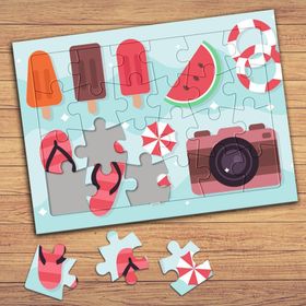 148189 Yaz Tatili Temalı Çocuklara Özel Puzzle Yapboz Tablo