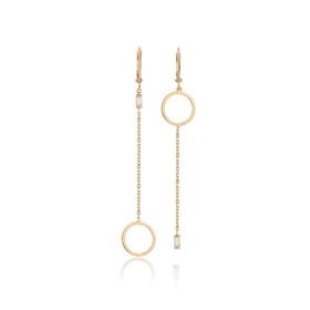 14k Altın Baget Taşlı Sallantılı Küpe