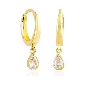 14k Altın Damla Taşlı Sallantılı Küpe