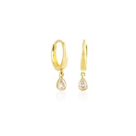 14k Altın Damla Taşlı Sallantılı Küpe