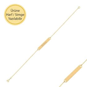 14k Sade Altın Plaka Bar Bileklik