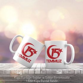 15 Temmuz Demokrasi Bayramı Kutlama Anma Kırmızı Renkli Logo Baskılı Kupa Bardak
