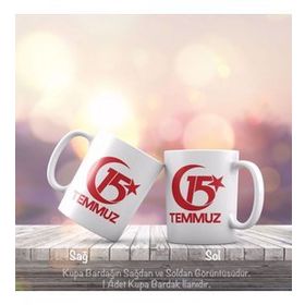 15 Temmuz Demokrasi Bayramı Kutlama Anma Kırmızı Renkli Logo Baskılı Kupa Bardak