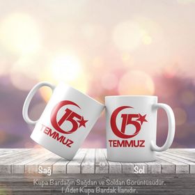 15 Temmuz Demokrasi Bayramı Kutlama Anma Kırmızı Renkli Logo Baskılı Kupa Bardak
