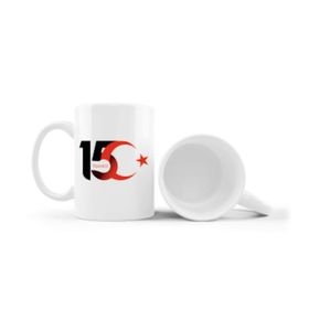 15 Temmuz Demokrasi Bayramı Kutlama Anma Siyah Renkli Logo Baskılı Kupa Bardak