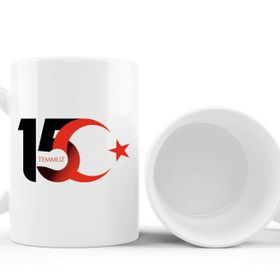 15 Temmuz Demokrasi Bayramı Kutlama Anma Siyah Renkli Logo Baskılı Kupa Bardak