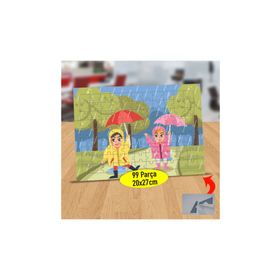 15 Yağmurlu Havada İki Arkadaş 99 Parça Puzzle Yapboz Tablo