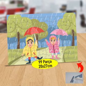 15 Yağmurlu Havada İki Arkadaş 99 Parça Puzzle Yapboz Tablo