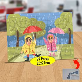 15 Yağmurlu Havada İki Arkadaş 99 Parça Puzzle Yapboz Tablo