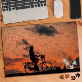 1524 Bisiklet Süren Kadın Gün Batımı 240 Parça Puzzle Yapboz