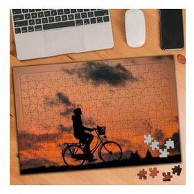 1524 Bisiklet Süren Kadın Gün Batımı 240 Parça Puzzle Yapboz