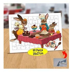 1535 Pasta Yapan Sevimli Tavşanlar 99 Parça Puzzle Yapboz Tablo
