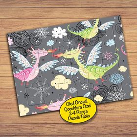 15836 Rengarenk Dinazorlar Çocuklara Özel Puzzle Yapboz Tablo