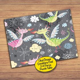 15836 Rengarenk Dinazorlar Çocuklara Özel Puzzle Yapboz Tablo