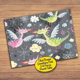 15836 Rengarenk Dinazorlar Çocuklara Özel Puzzle Yapboz Tablo
